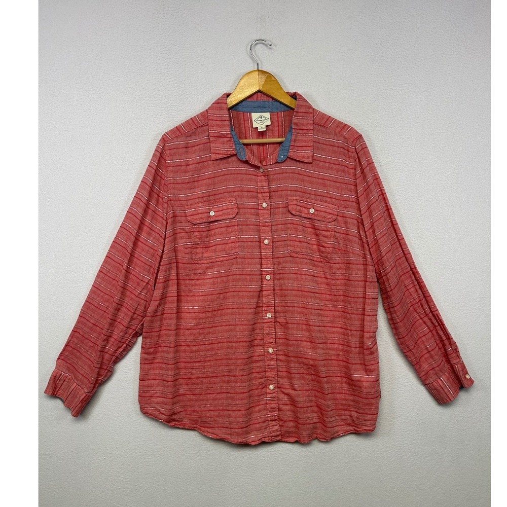 Coastal Nautical St Johns Bay Women 2X Red Metallic Striped Button Up Shirt